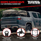 TIRETEK Cargo Net Truck Accessories for Men, Heavy-Duty Pickup Truck Bed Netting 4' x 6' Stretches to 8' x 12', 12 Metal Carabiners, Bungee Mesh Accessory with Strap Hooks for SUV, Trailer Tarp