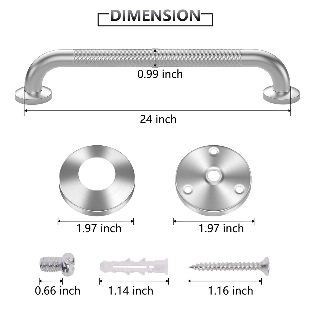 2 Pack 24 Inch Grab Bars for Bathtubs and Showers, Anti Slip Shower Grab Bars Stainless Steel Shower Handle Toilet Handicap Elderly Senior Assist Bathroom Saft Handle