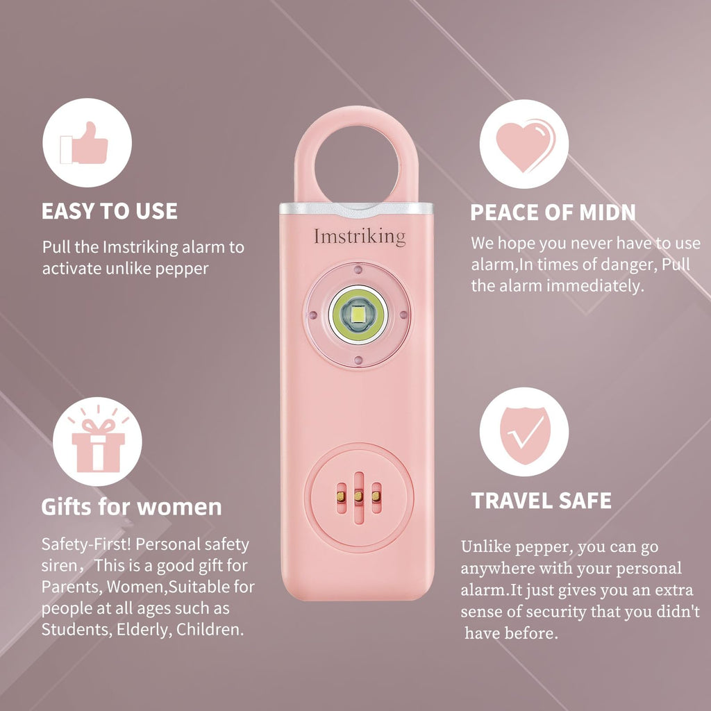 Imstriking Rechargeable Personal Safety Alarm Keychain for Women,Self Defense Keychain Alarm with Strobe Light and 130dB Siren Help Women,Men,Elderly, Emergency Security Whistle Alert (Pink)