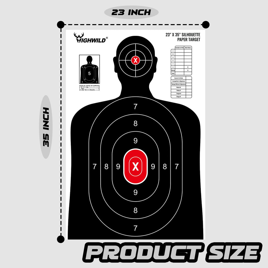 Shooting Range Silhouette Paper Target - 23X35 Inches - Suitable for Handguns, Rifles, Airguns, BB Guns (20 Pack, White & Black)