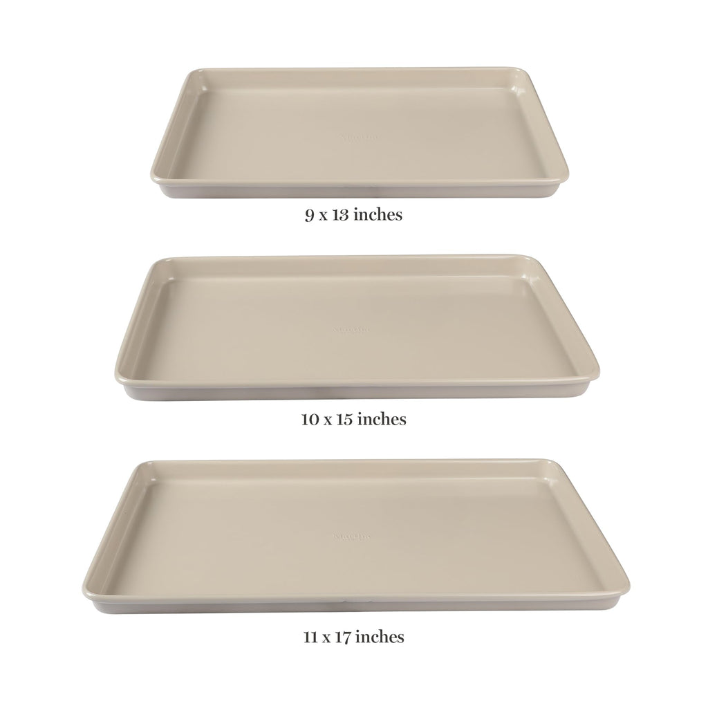 Martha Stewart Gallen 3-Piece Cookie Sheet Set – 13", 15", 17" Baking Pans, Ceramic Nonstick, PFA-Free, Carbon Steel – Oven Safe to 450°F, Warp-Resistant, Easy to Clean - Taupe