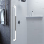 36 Inch Anti Slip Shower Grab Bar, Munzong White Stainless Steel Bathroom Grab Bar w/Gray Rubber Grip, Bathroom Balance Bar,Safety Handrail Support,Handicap Elderly Senior Assist Bath Handle