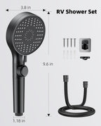 RV Shower Head with Stainless Steel Hose, 5 Mode High Pressure Shower Head with Handheld On Off Switch, Camper Shower Head Replacement for RV, Travel Trailer, Motorhome, RV Accessories Part, Black