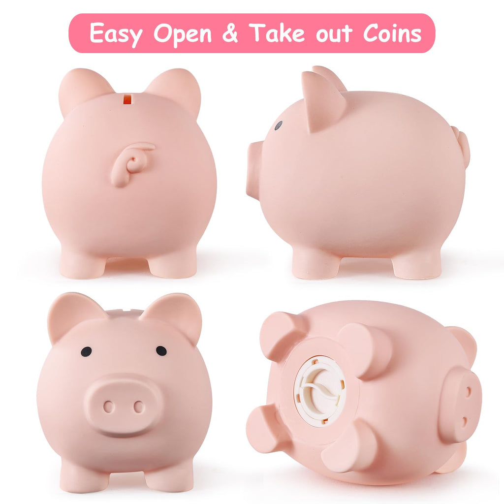 PJDRLLC Piggy Bank, Unbreakable Plastic Money Bank, Coin Bank for Girls and Boys, Medium Size Piggy Banks, Practical Gifts for Birthday, Easter, Christmas (Flesh-Colour)