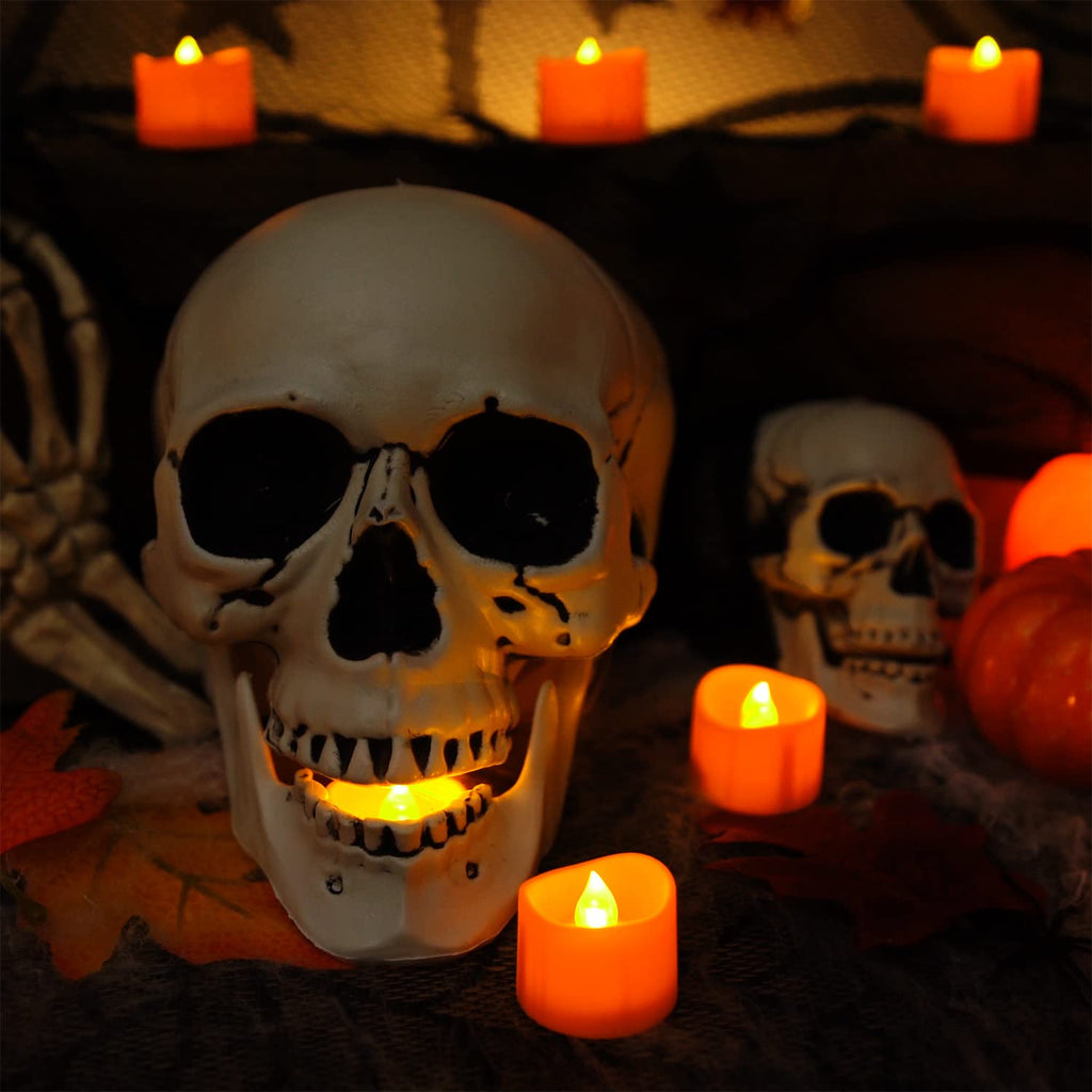 Homemory Halloween 12 Pack Orange Tea Light Candles, Battery Operated LED Tealights, Small Pumpkins Lights, Flameless, Electric Fake Tea Candles, 1.4"x1.25"
