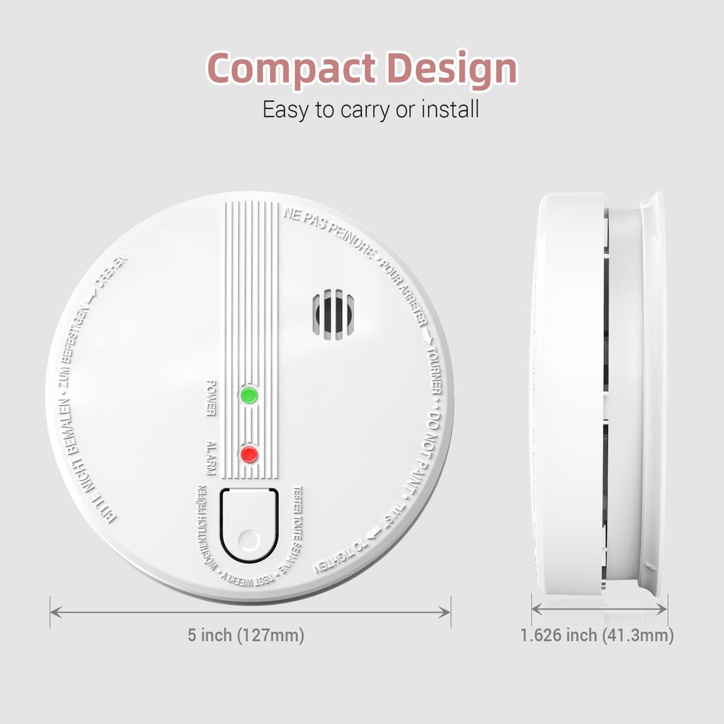 6 Packs Smoke Detector, Hardwired Interconnected Smoke Detectors, Smoke Alarm with Replaceable 9V Battery, Interconnects Up to 12 Fire Alarms, Photoelectric Fire Alarm with Test/Silence Button