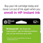 HP 62XL Black High-yield Ink cartridge | Works with HP ENVY 5540, 5640, 5660, 7640 Series, HP OfficeJet 5740, 8040 Series, HP OfficeJet Mobile 200, 250 Series | Eligible for Instant Ink | C2P05AN