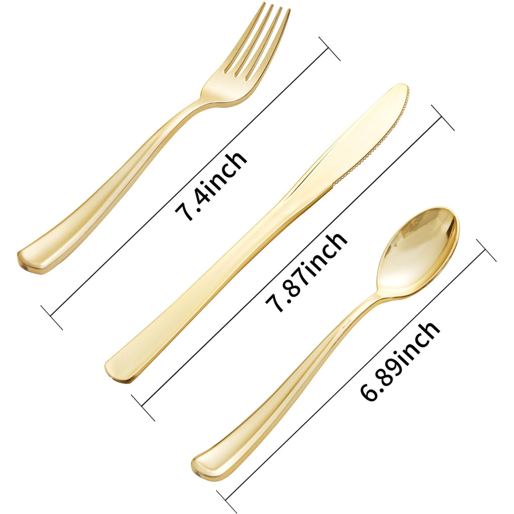 Supernal 360pcs Gold Plastic Silverware Heavy Duty,Gold Silverware Disposable, Plastic Silverware Sets for Parties with 120 Gold Plastic Forks,120 Disposable Knives and 120 Disposable Spoons