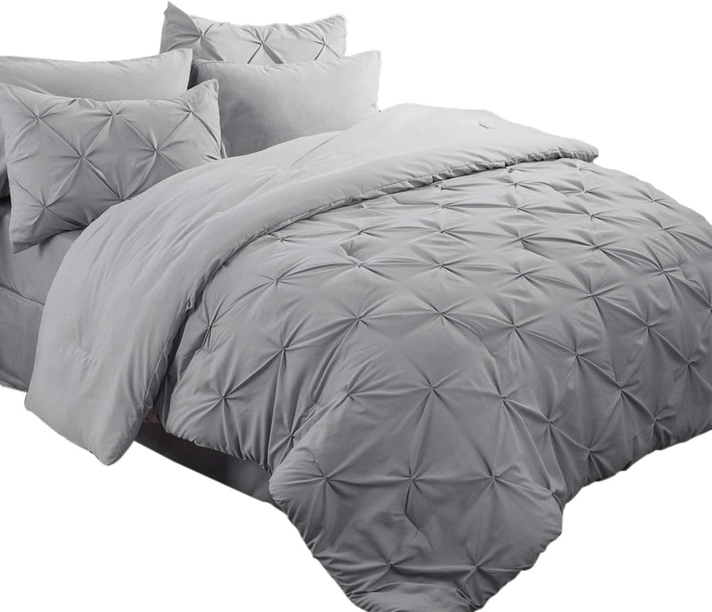 Bedsure Queen Comforter Set - Bed in a Bag Queen 7 Pieces, Pintuck Bedding Sets Gift for Christmas Grey Bed Set with Comforter, Sheets, Pillowcases & Shams