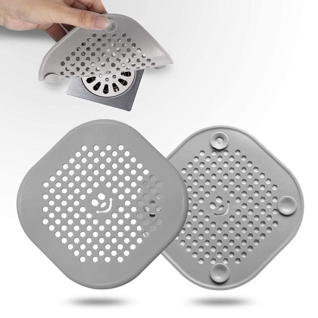 2 Pack Drain Hair Catcher Silicone Bathroom Accessories Shower Drain Protector Sink Drain Strainer Hair Stopper for Shower Kitchen Bathroom Tub Grey
