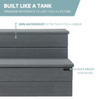 DENKOE Hot Tub Steps - Wood-Looking Plastic, 100% Waterproof, Gray Non-Slip, Heavy Duty Outdoor Spa Stairs - Multi-Use for Porch, Fits Any Size