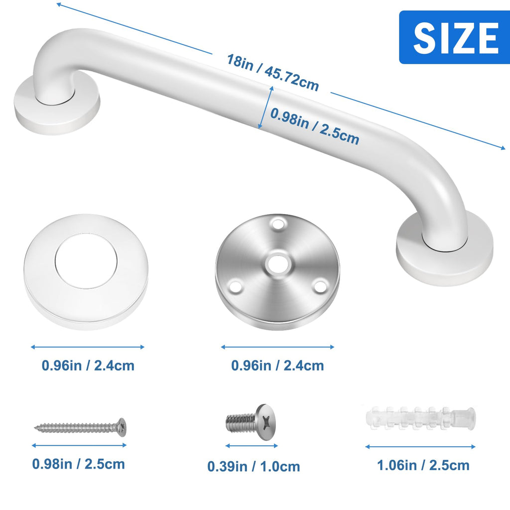2 Pack Shower Grab Bar, Stainless Steel Bathroom Grab Bar, Shower Handle, Bath Handle, Grab Bars for Handicap Elderly Seniors Bathroom Safety Grab Bar (18 Inch，White)