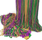 200PCS Mardi Gras Beads, Green Purple Gold Metallic Mardi Gras Beads Necklaces Accessories Bulk, Mardi Gras Beads Necklace Accessories for Parade Throws Party Decorations Supplies Favors