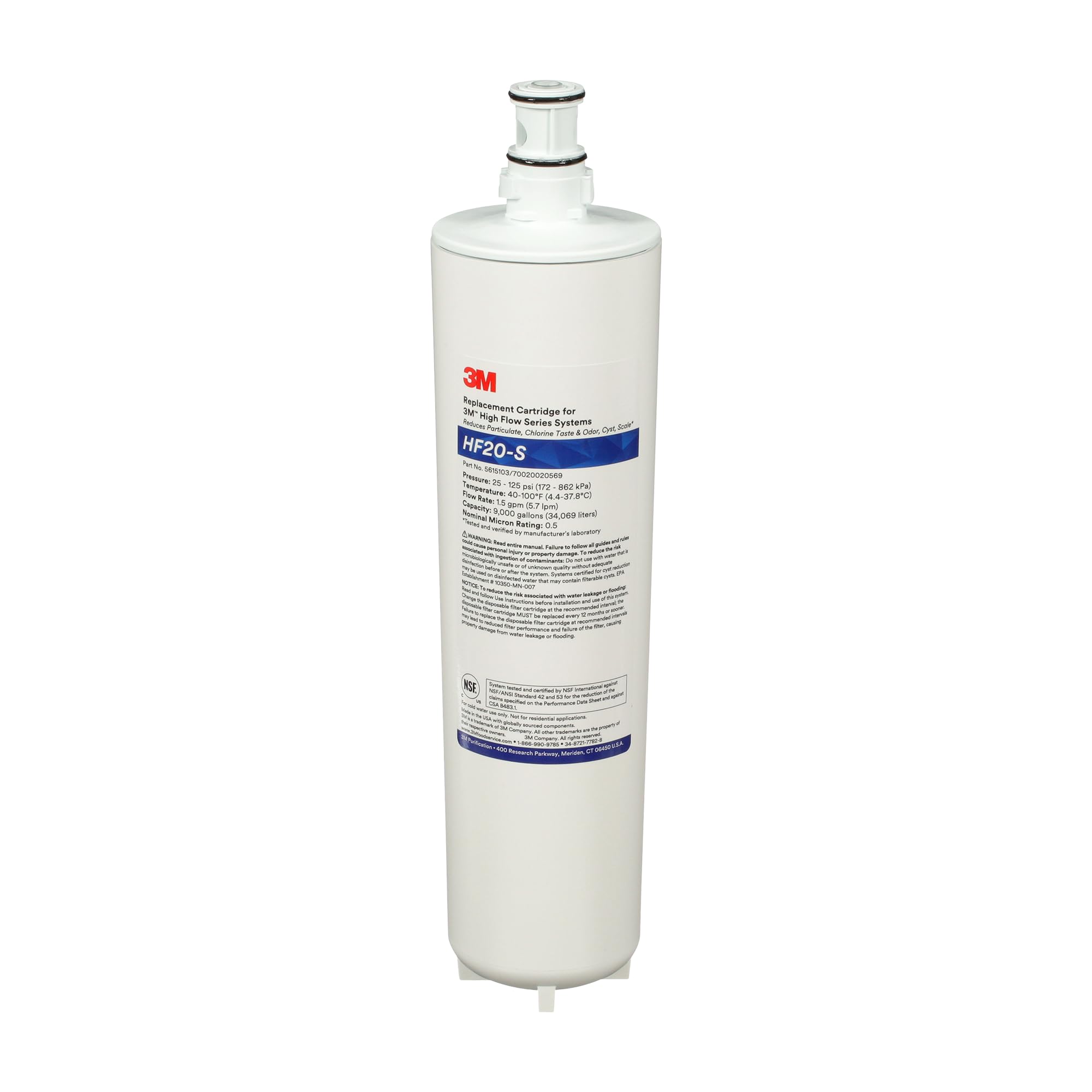 3M Water Filtration Replacement Cartridge for Commercial Ice Maker Machines HF20-S for High Flow Series ICE120-S, 5615103