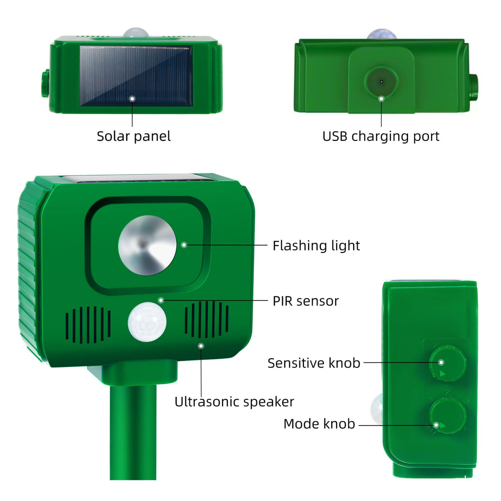 2024 Upgraded Ultrasonic Animal Repellent,Deer Repellent Devices Cat Repellent Outdoor Solar Animal Repeller with Motion Sensor Flashing Light to Scare Away Coyote Dog Rabbit Squirrel Raccoon