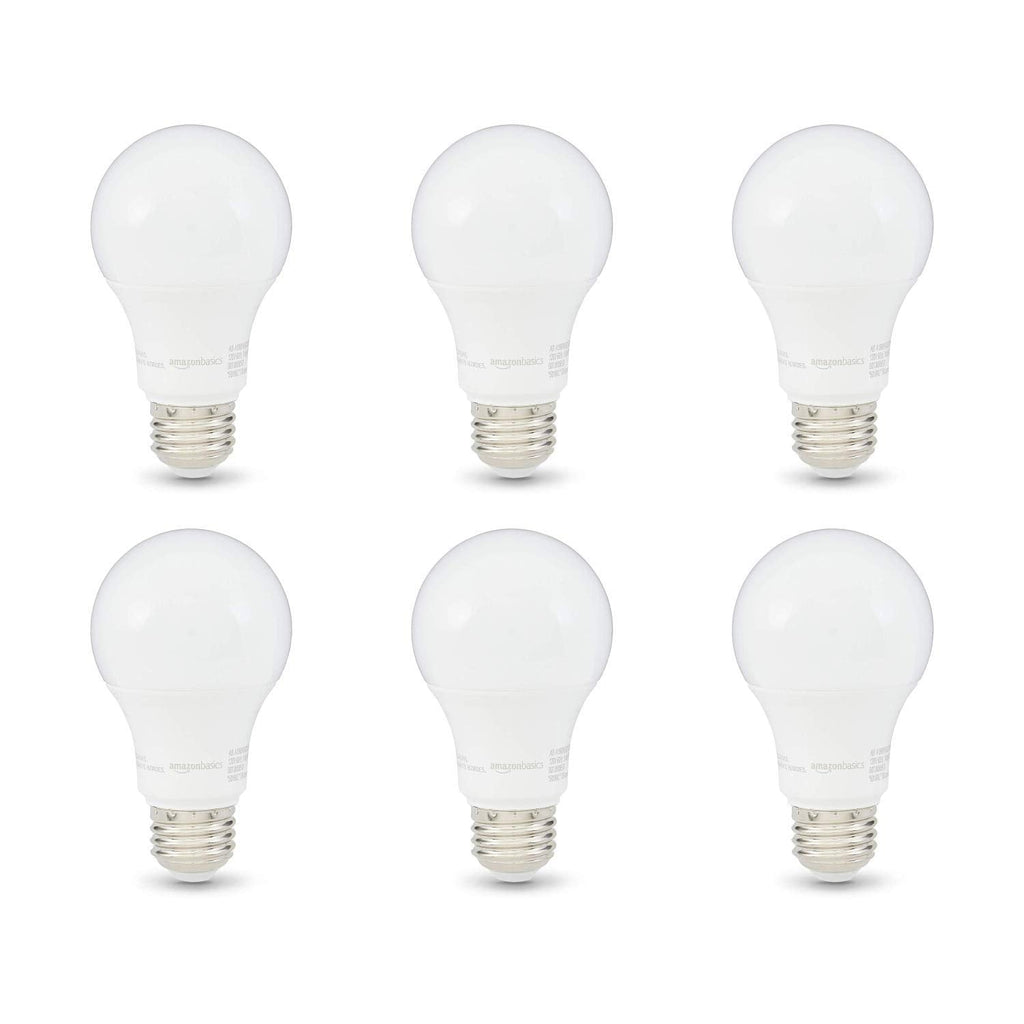 Amazon Basics A19 LED Light Bulb, 60 Watt Equivalent, Energy Efficient 12W, E26 Standard Base, Soft White 2700K, Dimmable, 10,000 Hour Lifetime , 6-Pack