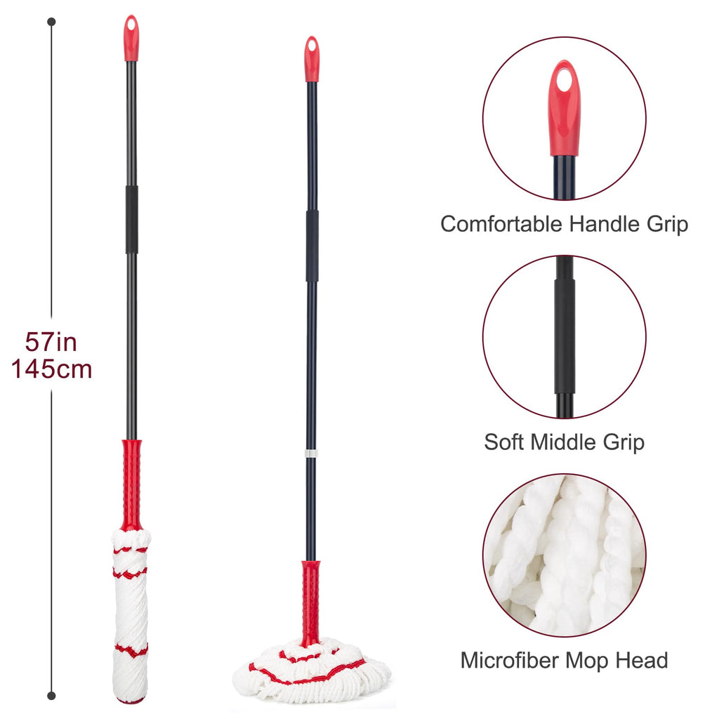 KeFanta Self Wringing Mop for Floor Cleaning, Microfiber Floor mop with 57 " Long Handle, Easy Wringing Mop for Kitchen Hardwood Bathroom Garages Warehouses Vinyl Tile Laminate Home Office