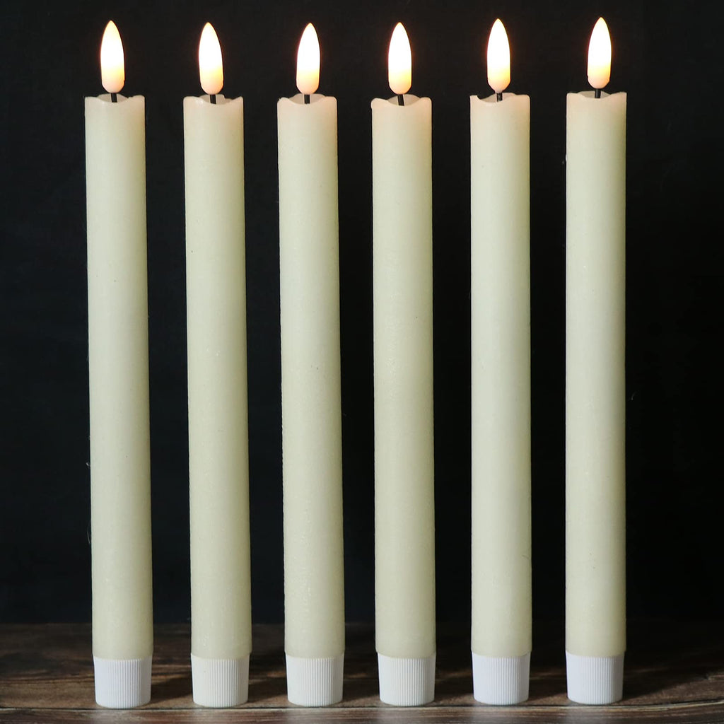 Wondise Ivory Flameless Taper Candles with Timer, 6 Pack Battery Operated LED Flickering 3D Flame Real Wax Candle, Halloween Christmas Thanksgiving Fireplace Decorations