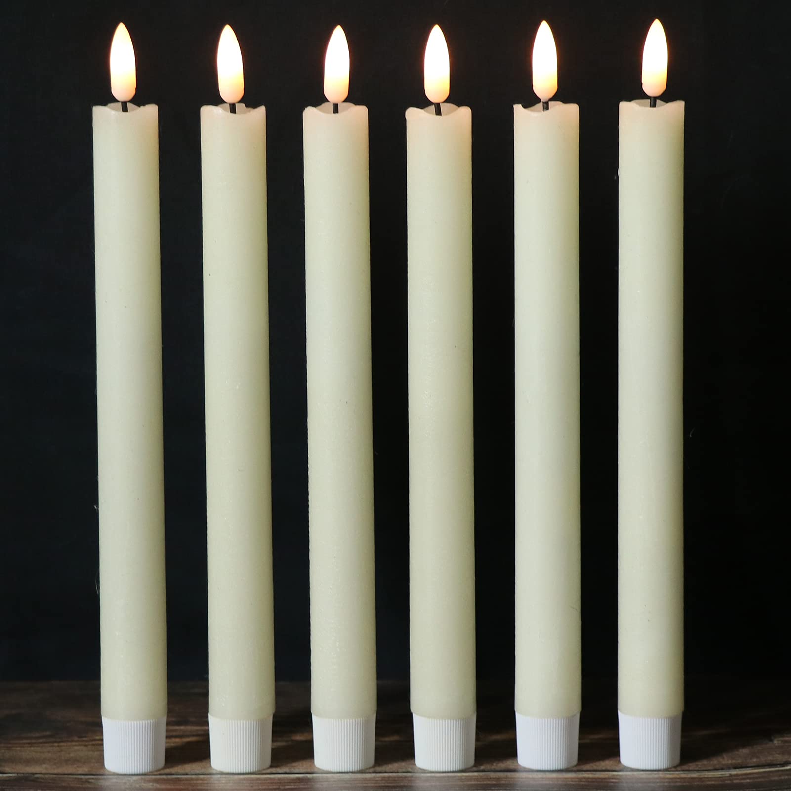 Wondise Ivory Flameless Taper Candles with Timer, 6 Pack Battery Operated LED Flickering 3D Flame Real Wax Candle, Halloween Christmas Thanksgiving Fireplace Decorations