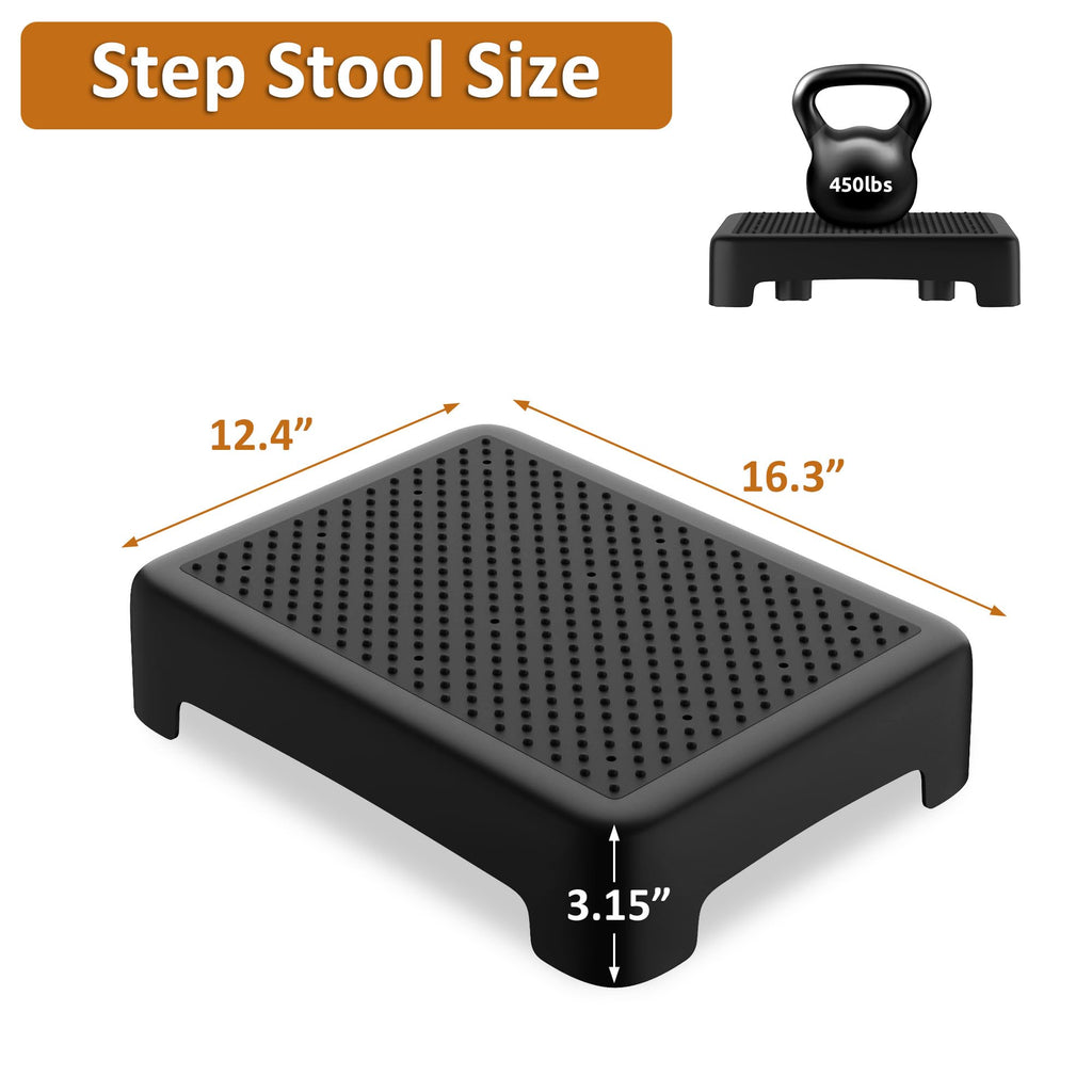 Mobility Step Stool for Adults Elderly, Non-slip Waterproof Step Platform with 450 Lbs Capacity Indoor & Outdoor, Portable Safety Stepping Stool Step Riser for Car Bedside Office Shower Stairs, Black