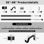 Curtain Rods for Windows 48 to 84 Inch(4-7 Feet),Black 1'' Diameter Drapery Rods with End Cap Style Design,Modern Adjustable Heavy Duty Curtain Rod,Size:36''-88''