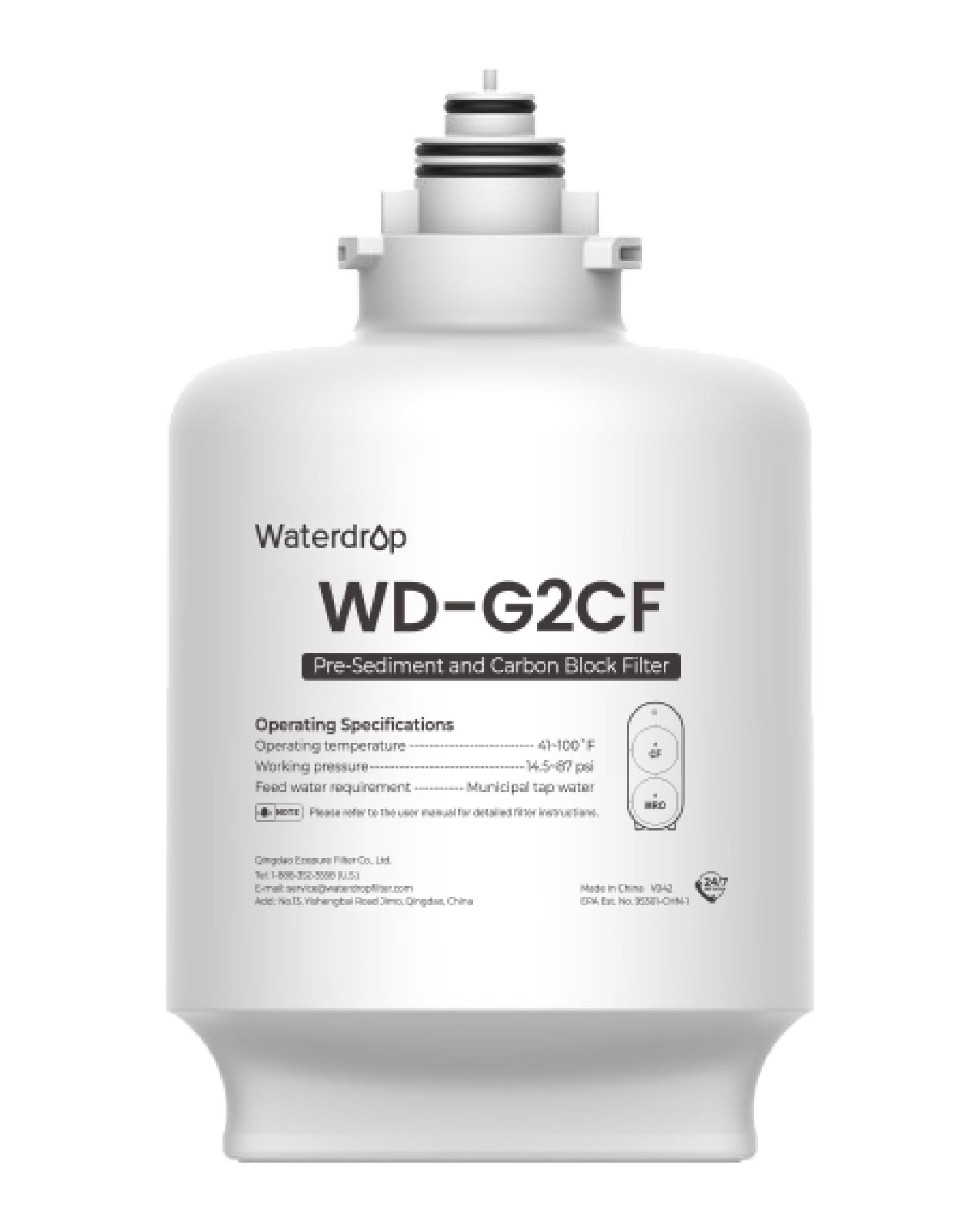 Waterdrop G2CF Filter, Replacement for G2 & G2P600 & G2MNR Reverse Osmosis System, 12-month Lifetime