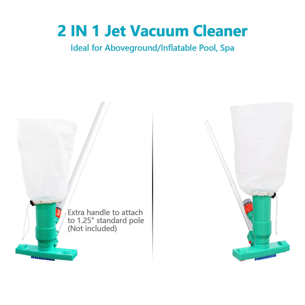 POOLWHALE Upgrades Pool Spa Pond Mini Jet Vac Vacuum Cleaner w/Brush, Bag,6 Sections Telescopic Pole of 56.5" and Handle