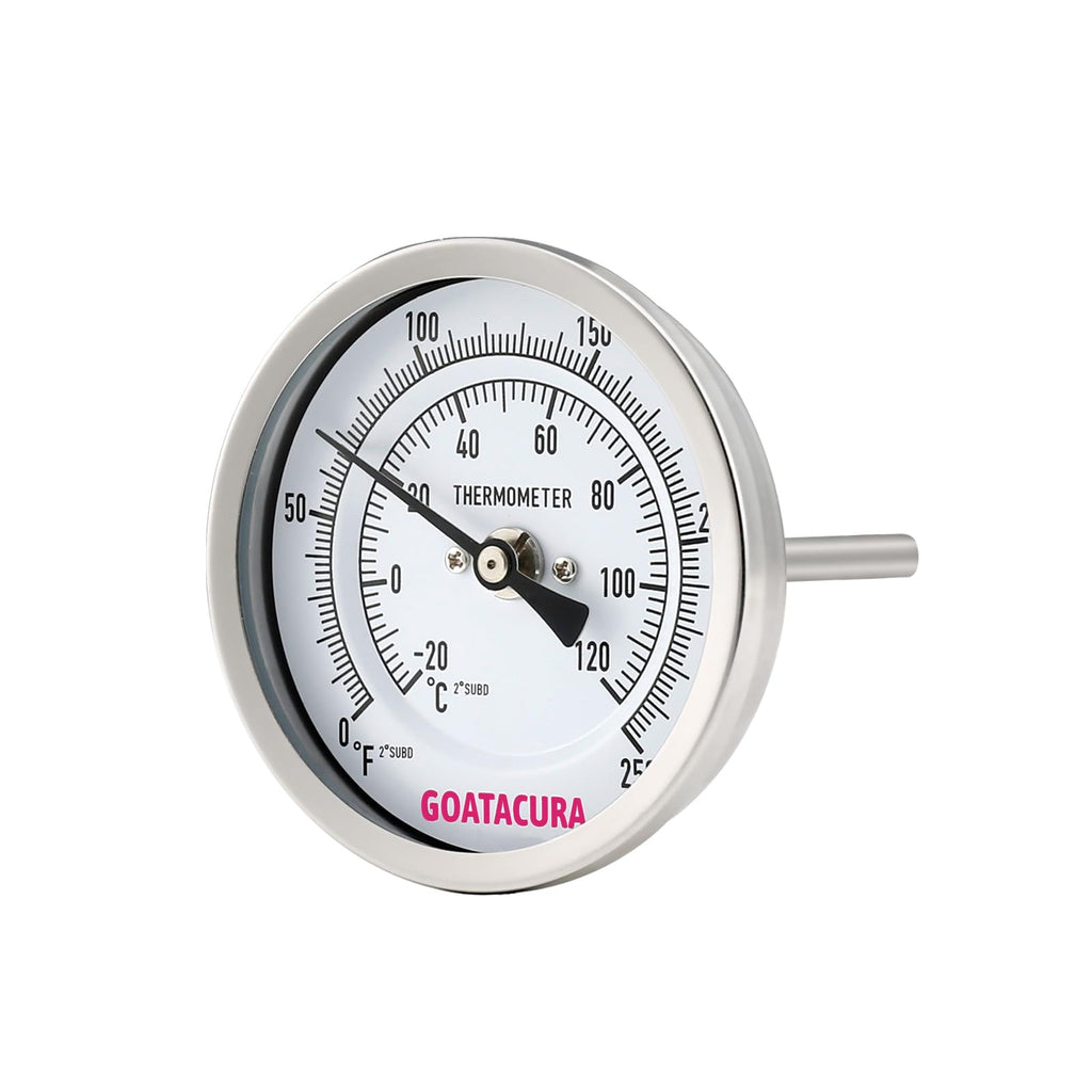 GOATACURA Bimetal Thermometer, Full Stainless Steel, 3" Dial Size, 4" Stem, 1/2" NPT Back Mount, 0-250 Deg F/-20-120 Deg C, 1% Accuracy