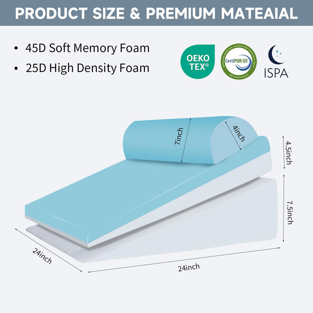 SJEUQOP Bed Wedge Pillow for Sleeping, 3 Pcs Adjustable Height 4.5&7.5&12 Inch Triangle Pillow Wedge for Post Surgery, Acid Reflux, Snoring, Legs Pain Relief