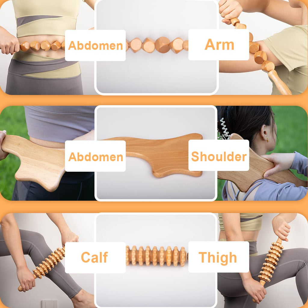 TUOSTPY 5PCS Maderoterapia Kit Wood Therapy Massage Tools for Body Shaping, Lymphatic Drainage Tool for Body Shaping Anti-Cellulite Muscle Release