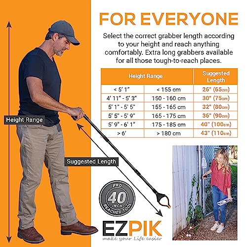 EZPIK 40" long extended grabber reacher tool for elderly - trash hand grabber pickup sticks for seniors - telescoping extension grabber claw pickup tool - hand extension magnetic folding grabber 2pack