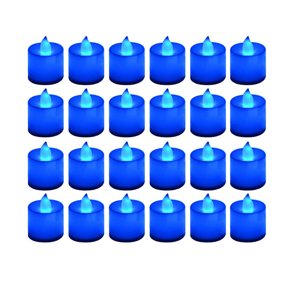 LANKER 24 Pack Flameless Led Tea Lights Candles - Flickering Blue Battery Operated Electronic Fake Candles – Decorations for Wedding, Party, Christmas, Halloween and Festival Celebration (Blue)
