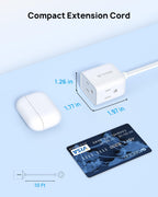 TROND Flat Extension Cord 10ft with 360° Rotating Plug, Low Profile Small Power Strip, 3 Prong Grounded Outlets Cube, 13A, SPT 16/3 AWG Cable, for Indoor Home Office Kitchen Cruise Essentials, White