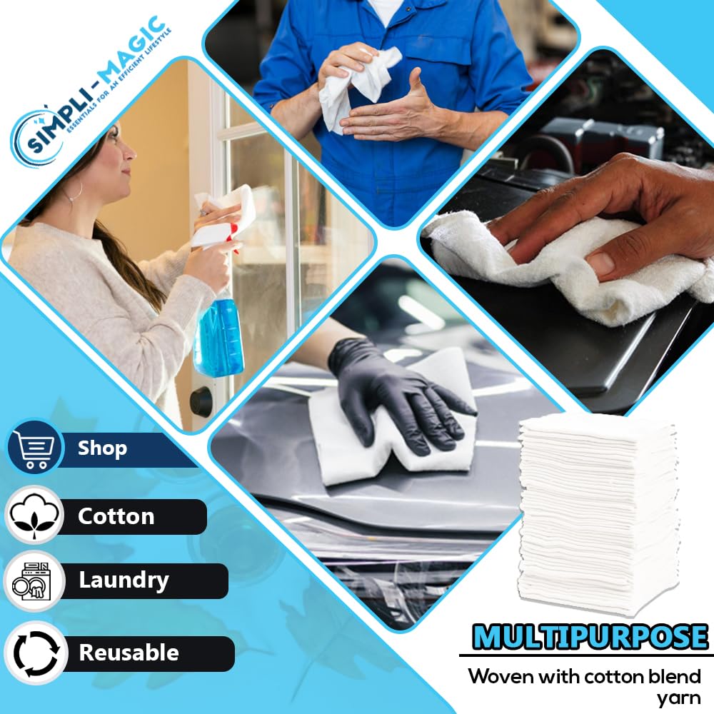 Simpli-Magic 79100 Shop Towels, 14"x12", Basic White, 50 Count