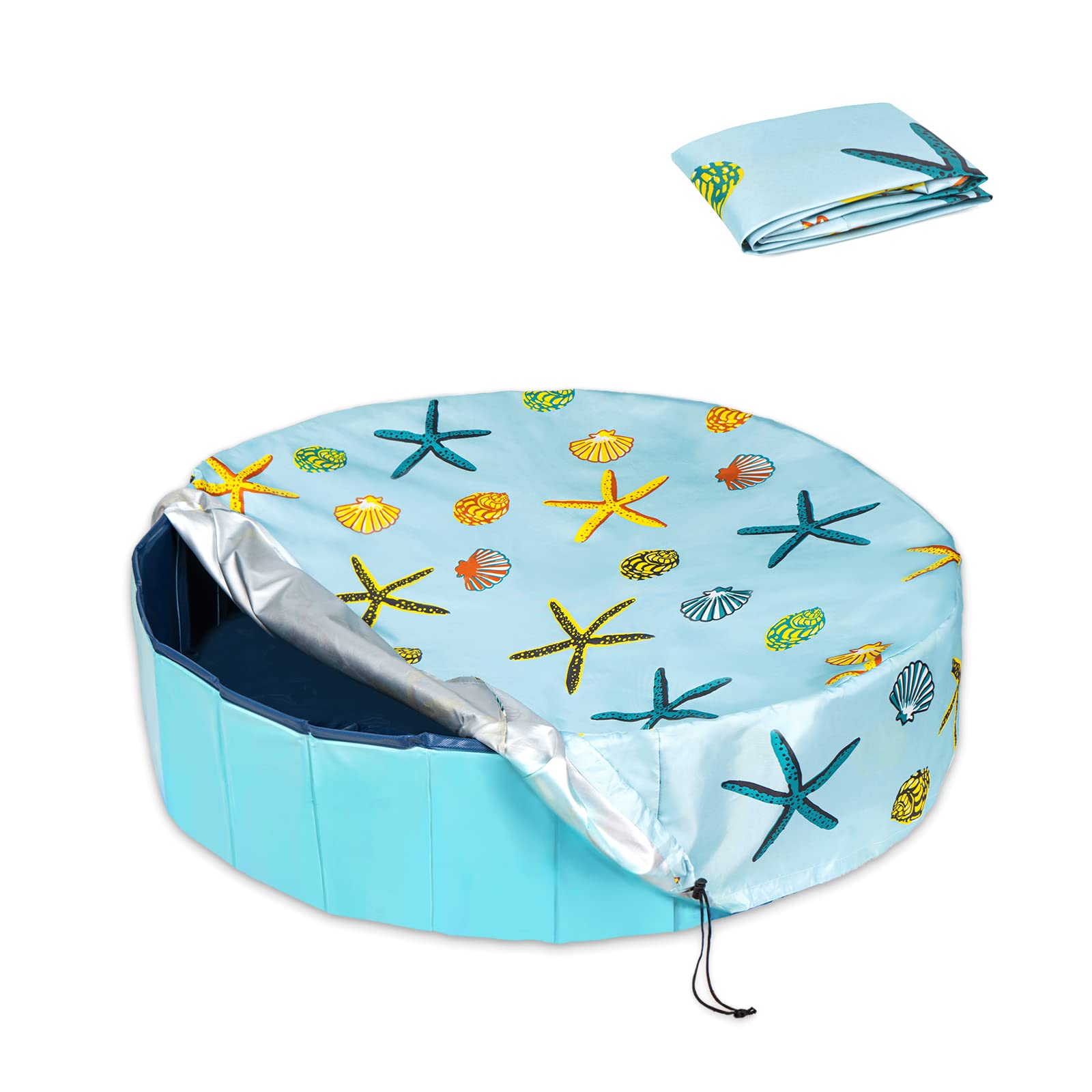 Ladadee Foldable Round Dog Swimming Pool Cover, for 32 "/63“/48” Collapsible Outdoor Tub, PVC Coating Waterproof and UV Protection, Leakproof Washable Kiddie Pet Small Paddling Bath Accessories