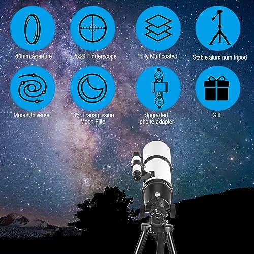 80x600mm AZ Telescope, Travel Telescopes for Adults Astronomy Beginners with 13 Pieces Telescope Accessories Kit