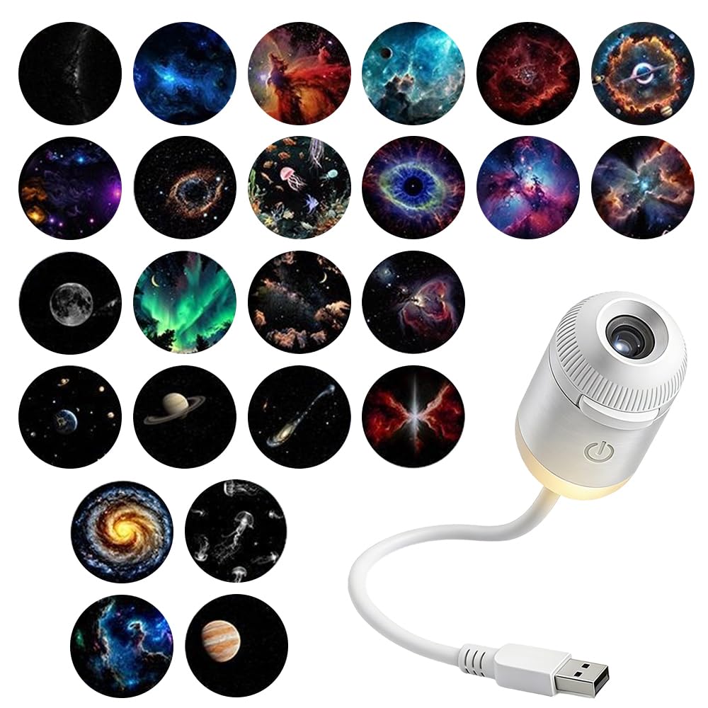 2-in-1 Galaxy Projector Night Light, USB Star Projector with Adjustable Brightness, Mini Galaxy Light Projector for Bedroom Ceiling Wall Room Decor