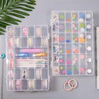 OUTUXED 2 Pack 36 Grids Clear Plastic Bead Organizer Box, Fishing Tackle Box Compartment Organizer with Adjustable Dividers for Jewelry, Art Craft, Bead Storage Containers with 5 Sheets Label Stickers
