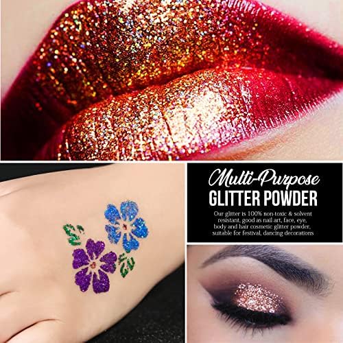 Teenitor Glitter, 32 Colors Body Glitter Face Glitter, Hair Glitter Nail Glitter for Crafts Resin Accessories, Fine Glitter for Resin Nail, Eye Glitter Makeup, Gold Glitter Red Glitter Black Glitter