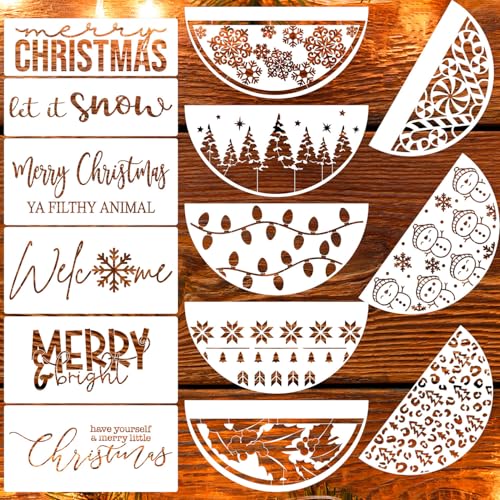 Christmas Stencils for Painting on Wood 12” Large Christmas Stencil Reusable Half Round Holiday Drawing Templates for Painting on Wood DIY Crafts Doormat Canvas Window Decor