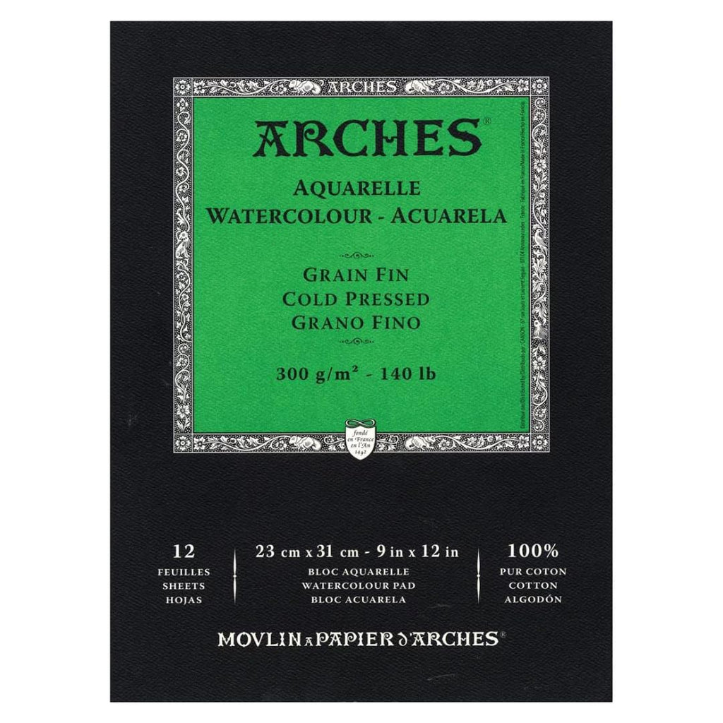 Arches Watercolor Paper Pad, 140 Pound, Cold Press, 9"x12", 12 Sheets/Pack, Case of 3 Packs