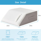 MEGCXIT Leg Pillow Elevation Blood Circulation, Leg Wedge for Elevation for Swelling, Leg Elevating Pillow for After Surgery, Memory Foam Foot Knee Pillow for Back Sleeping 24×22×8 Inch White/Grey