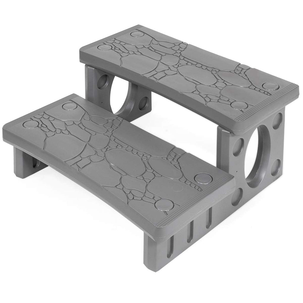 XtremepowerUS Premium Multi Purpose 2-Step Spa Hot Tub RV Campers Deck Steps Deck, Spa, Hot Tub, Bathtub, Swimming Pool Sided Step Non-Slip Steps for Outdoor/Indoor (Gray)