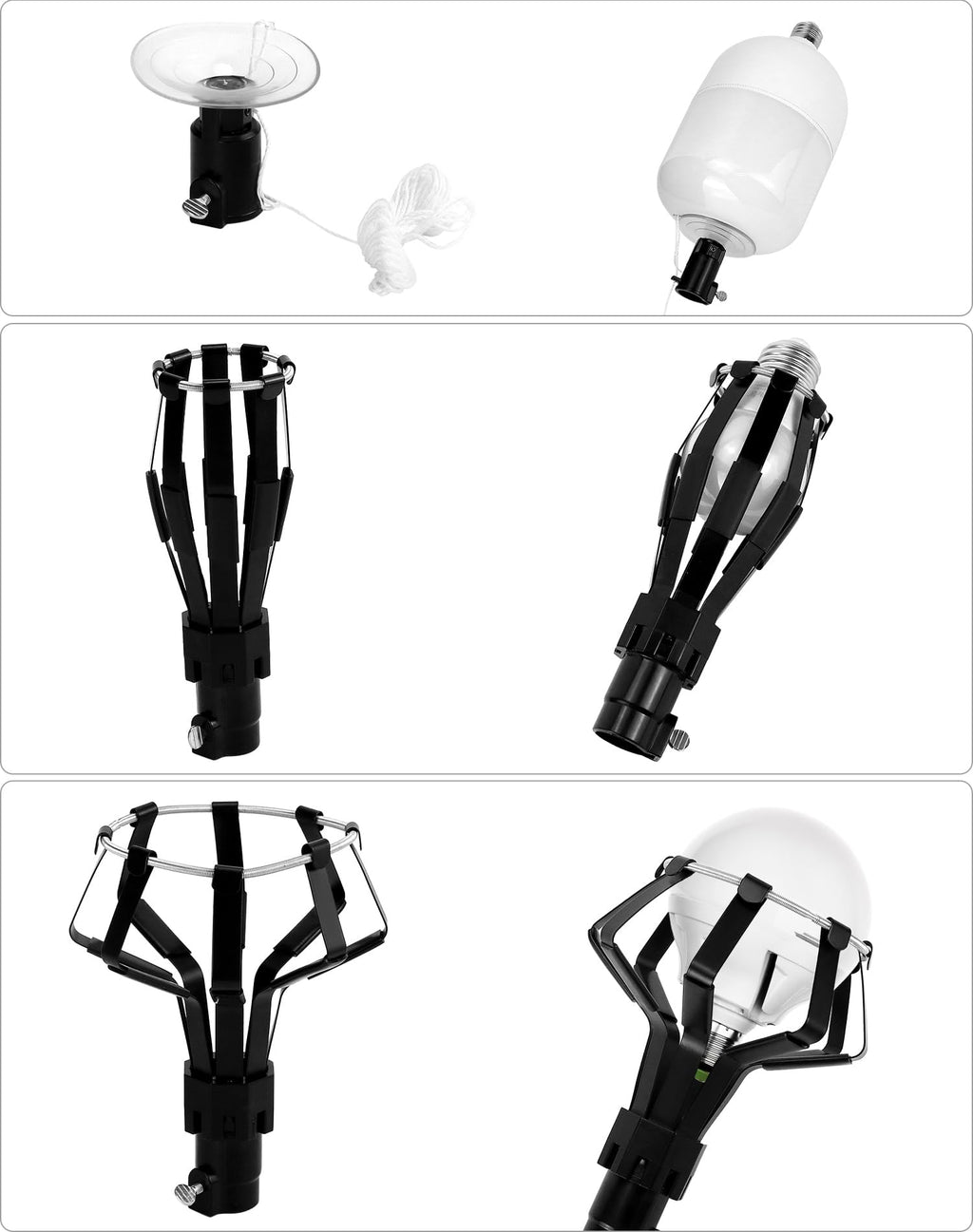 QWORK Professional Light Bulb Changer Kit - 3 Piece Set - Extension Pole Compatible, for High Ceiling Incandescent Bulbs with Standard, Floodlight & Recessed Changer