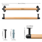 SELEWARE 36 Inch Wood Handrail Indoor Stairs Handrail Wall Mount Handrail w/Sturdy Metal Barckets, Barrier-Free Staircase Grab Bar for Elderly, 1.3 Inch Round