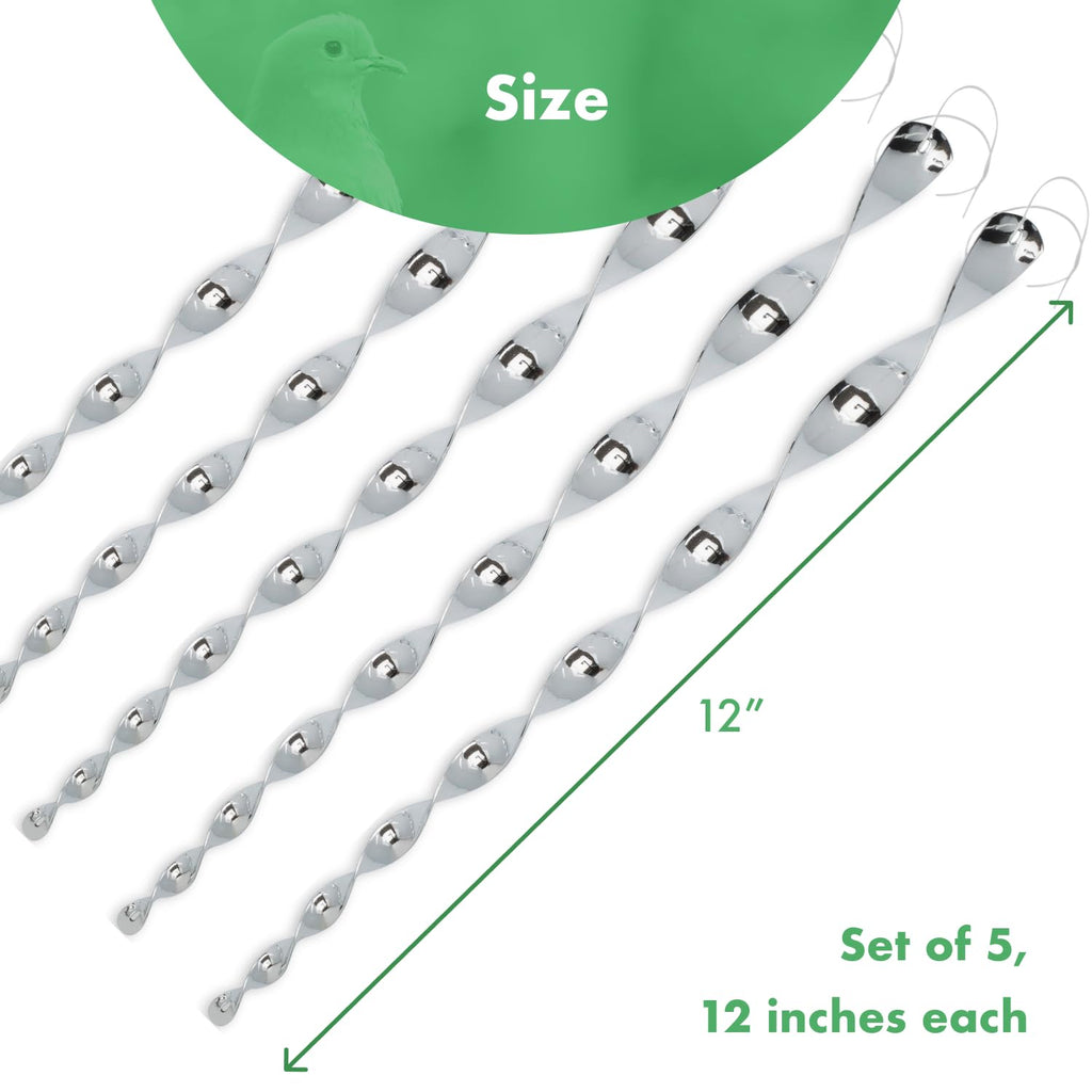 Bird BLINDER Bird Deterrent - Bird Reflective Repellent Outdoor Devices - Bird Scare Devices - Window Reflector Deterrents - Wind Twisting Bird Scare Rods - Holographic Devices (12 inch, Set of 5)