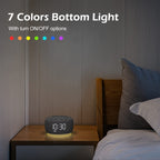 Buffbee Sound Machine & Alarm Clock 2-in-1, 0-100% Clock Face Brightness, Bottom Colored Light, Sleep Timer, Precise 30-Level Volume Control White Noise Machine