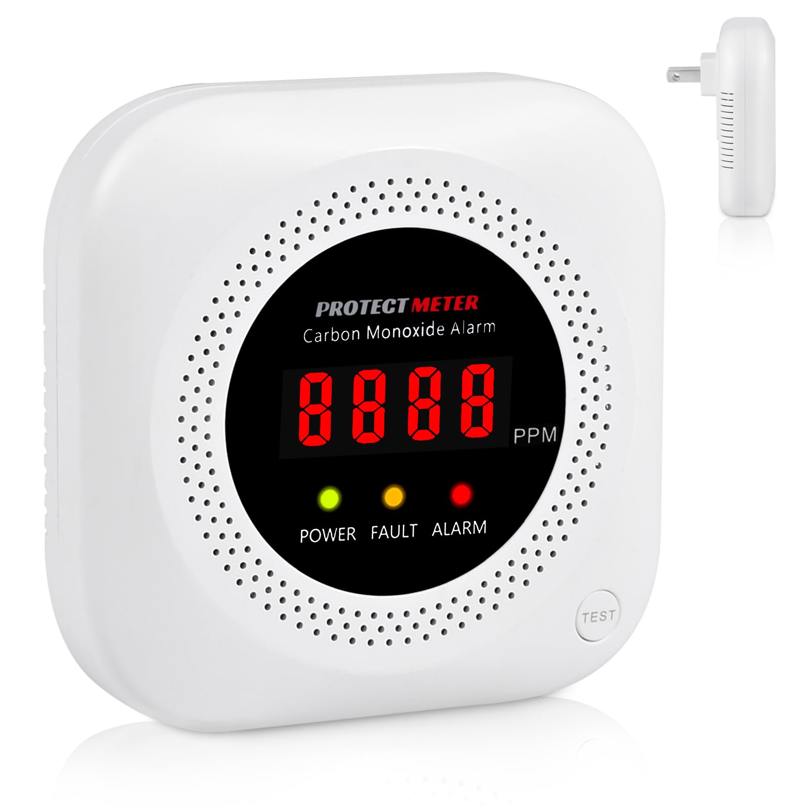 Protectmeter Carbon Monoxide Detectors, CO Detector Plug in Wall 100-220V AC Power Operated, Portable Traval Carbon Monoxide Alarm/Monitor for Home/Hotel/RV with AC Power, Digital LCD
