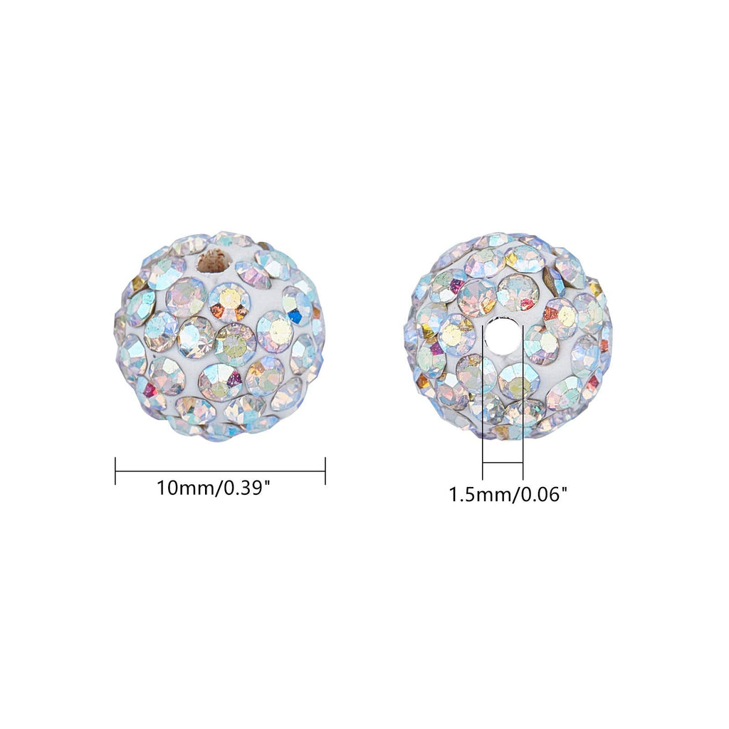 PH PandaHall 10mm Rhinestone Clay Beads AB Crystal Pave Disco Beads Ball Polymer Clay Beads 100pcs Round Beads Crystal Beads for Bracelet Necklace Earring Jewelry Making Christmas Decor, Hole: 1.5mm