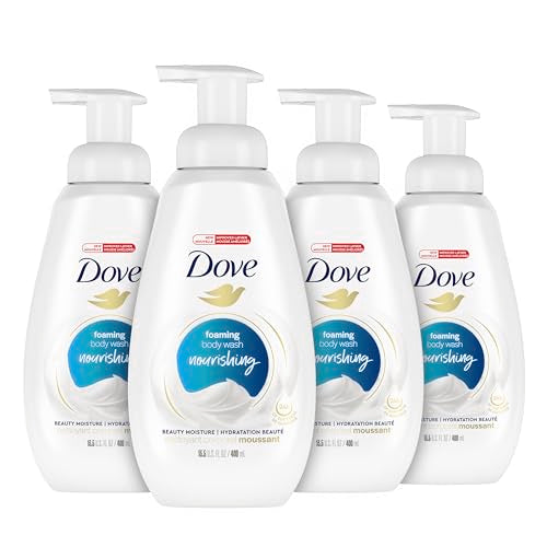 Dove Instant Foaming Body Wash 4 Count for Soft, Smooth Skin Deep Moisture Cleanser That Effectively Washes Away Bacteria While Nourishing Your Skin, White, 13.5 Oz